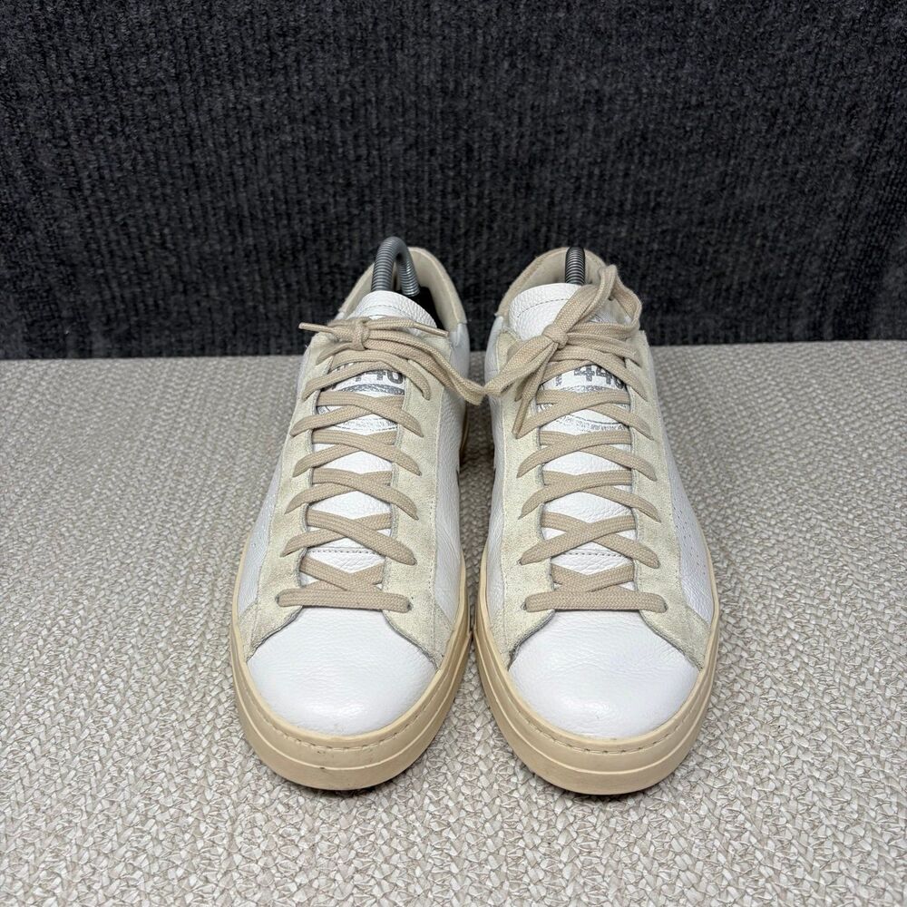 P448 John Low Top Leather Suede Sneakers Shoes White Cream Women’s 41 US 10 - Picture 2 of 8